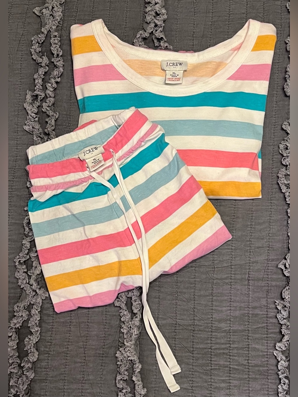 J. Crew Women’s Multicolor Stripe Pajama Set - Pink, Teal & Yellow